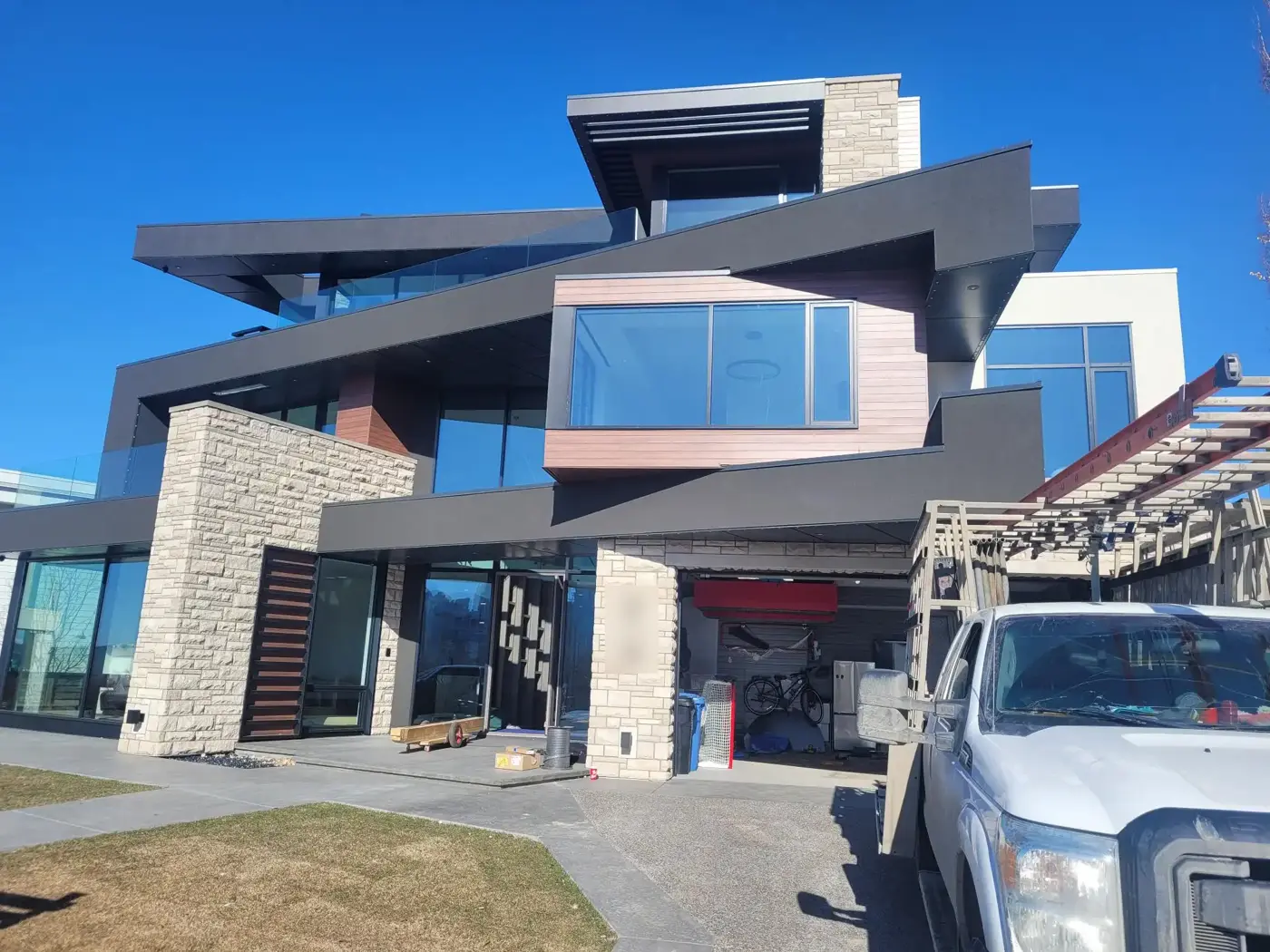 Modern Calgary home with large black-framed windows
